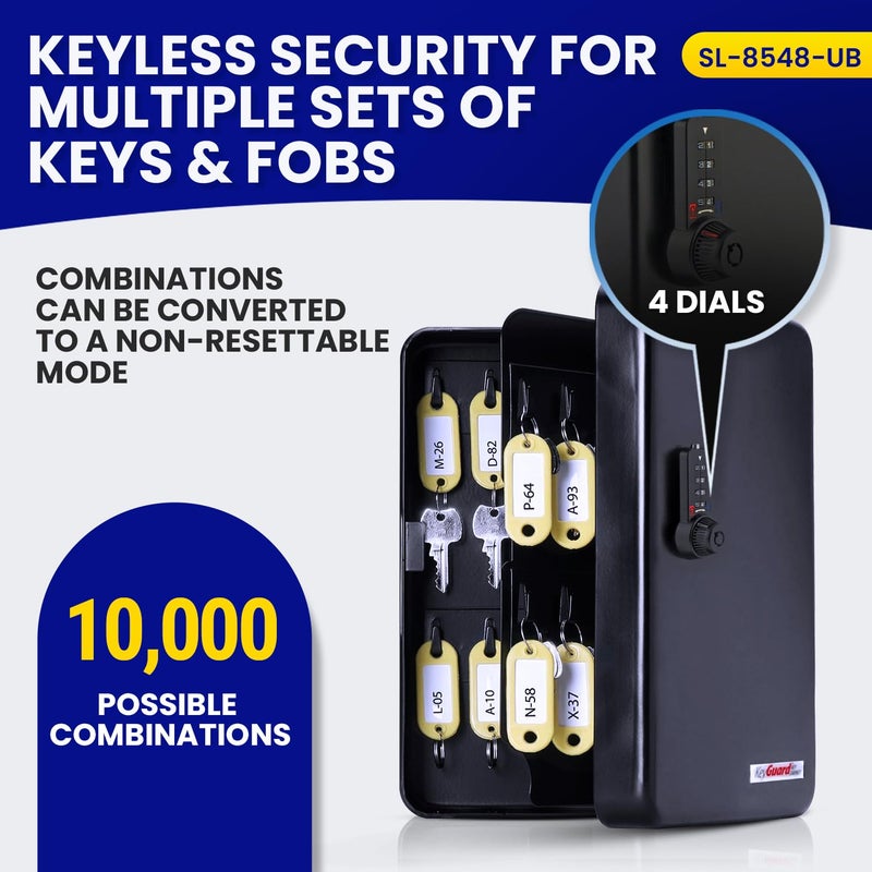 KeyGuard Dual Access Combination Key Cabinet With Black 4-Dial Combi-Cam Ultra - 48 Hook, Conveniently Store Your Keys with 10,000 Possible Combinations, SL-8548-UB - Image 3